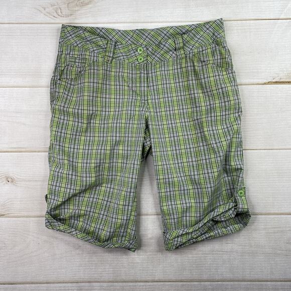 Lole Bermuda Shorts Womens 10 Green Plaid Roll Up Leg Stretch Water Resistant - Picture 1 of 11